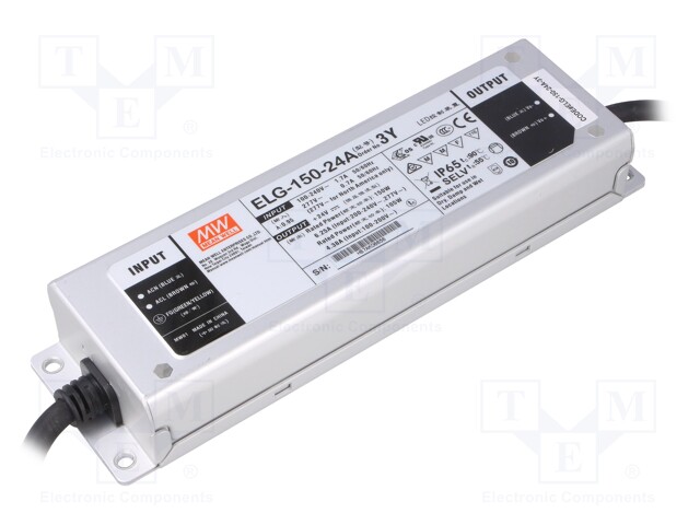 Power supply: switched-mode; LED; 150W; 24VDC; 21.6÷26.4VDC; IP65