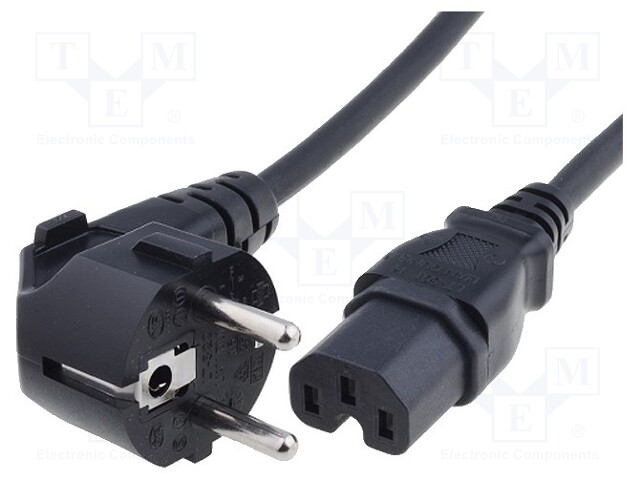 Cable; CEE 7/7 (E/F) plug angled,IEC C15 female; 1.8m; black