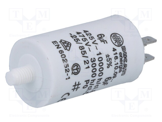 Capacitor: motors, run; 6uF; 425VAC; Ø32x55mm; -25÷85°C; ±5%