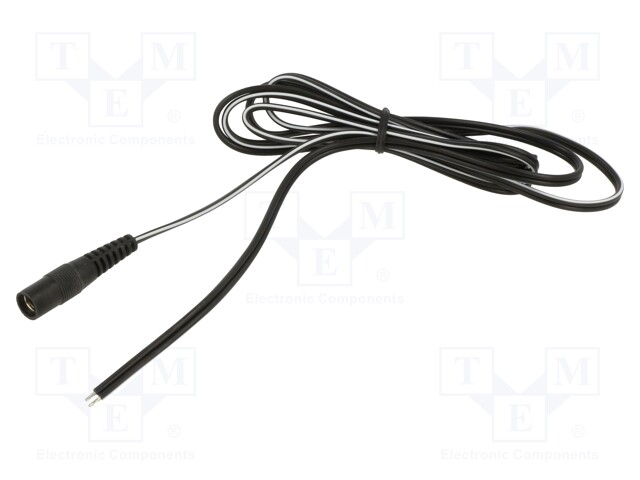 Cable; wires,DC 5,5/2,1 socket; straight; 0.5mm2; black; 1.5m