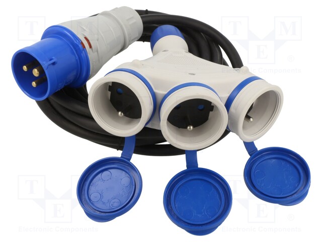 Extension lead; Sockets: 3; rubber; black; 3x2,5mm2; 5m; 16A