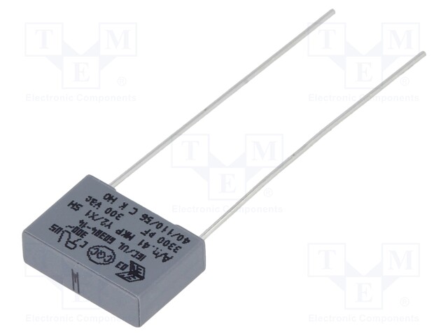 Capacitor: polypropylene; Y2; 3.3nF; 10mm; ±20%; 13x4x9mm; 300VAC