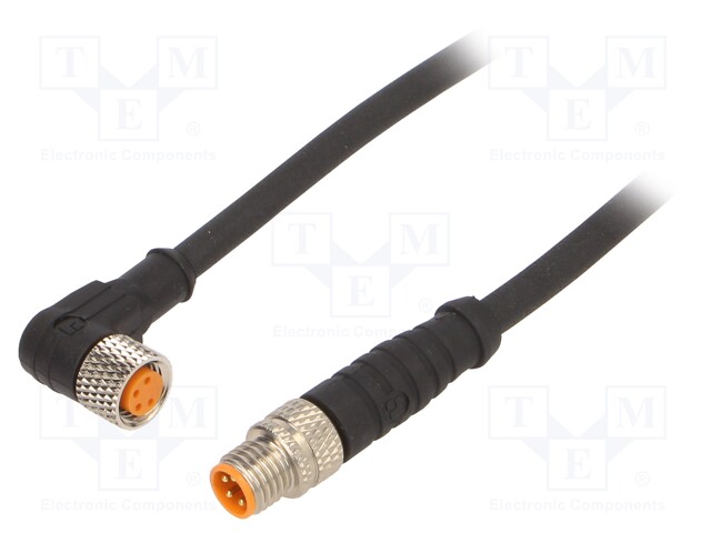 Connection lead; M8; PIN: 4; 5m; plug; 50VAC; 4A; -25÷80°C; IP67