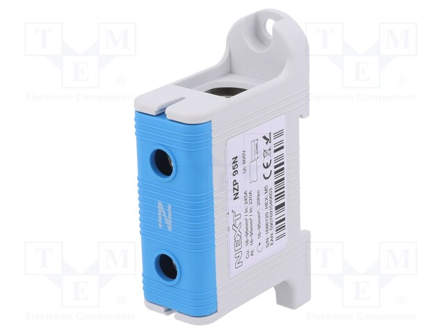 Splice terminal: rail; 95mm2; ways: 1; terminals: 2; blue; polyamide