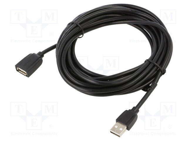 Cable; USB 2.0; USB A socket,USB A plug; nickel plated; 5m; black