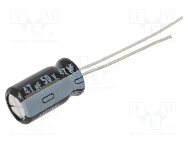 Capacitor: electrolytic; THT; 47uF; 50VDC; Ø6.3x11mm; Pitch: 2.5mm