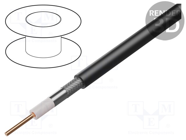 Wire: coaxial; HF240; solid; Cu; PE; black; 6.1mm; CPR: Fca