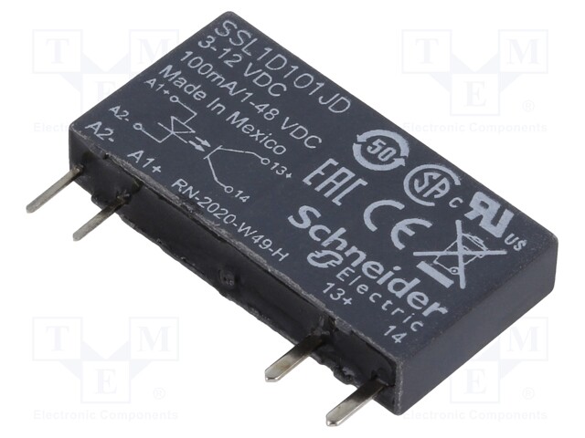 Solid State Relay, SPST-NO, 100 mA, 48 VDC, Socket, Quick Connect, Zero Crossing