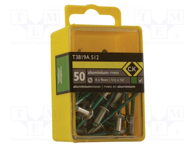 Rivet; aluminium; Rivet diam: 3.8mm; L.rivet: 9mm; 50pcs.