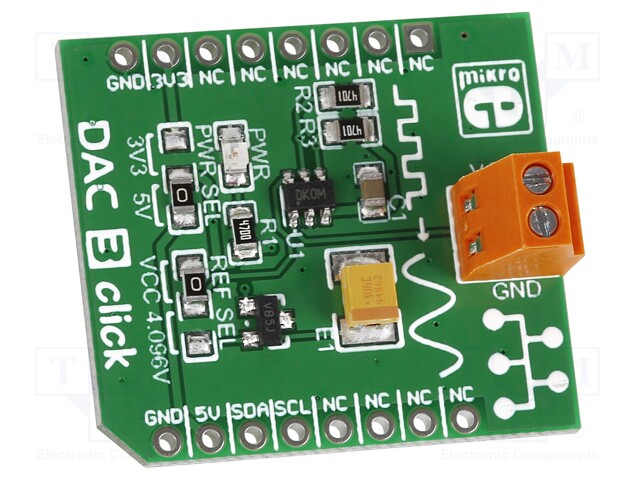 Click board; D/A converter; I2C; MCP4726; 3.3/5VDC