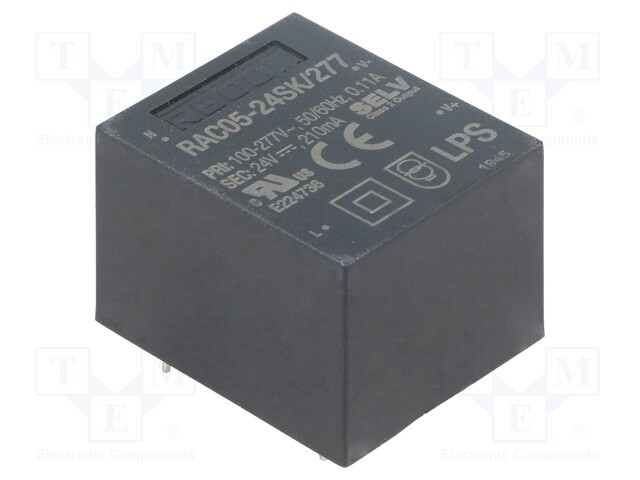 Converter: AC/DC; 5W; Uout: 24VDC; Iout: 210mA; 84%; Mounting: PCB