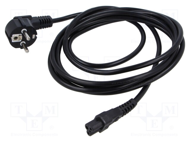 Cable; CEE 7/7 (E/F) plug angled,IEC C5 female; PVC; black