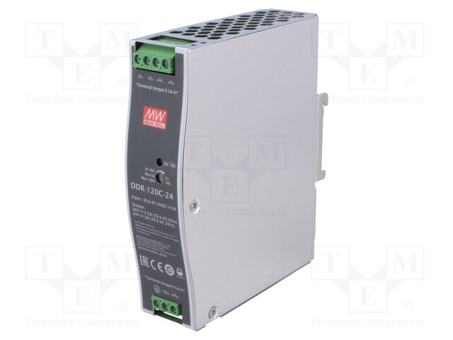 Power supply: DC/DC; 120W; 48VDC; 3.75A; 33.6÷67.2VDC; 510g; OUT: 1