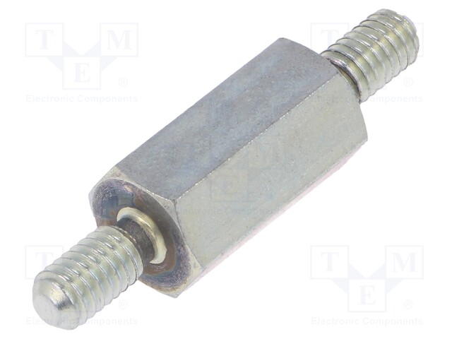 Screwed spacer sleeve; 15mm; Ext.thread: M4; hexagonal; steel