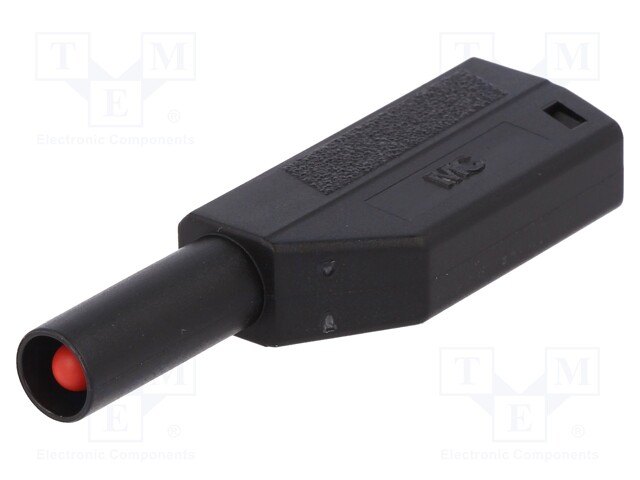 Plug; 4mm banana; 32A; 600V; black; with 4mm axial socket; 2.5mm2