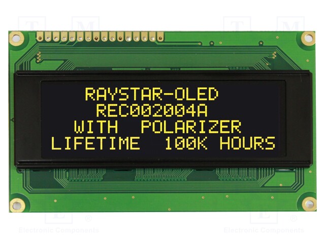 Display: OLED; alphanumeric; 20x4; Dim: 98x60x10mm; yellow; PIN: 16