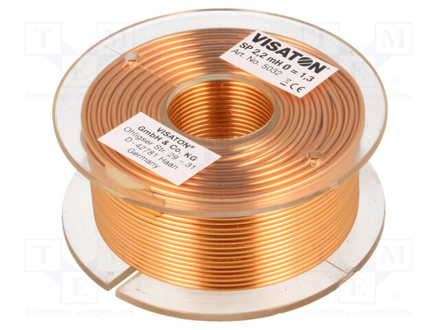 Inductor: air coil; 2.2mH; 0.62Ω; Ø: 71mm; H: 29mm; Øcore: 1.3mm