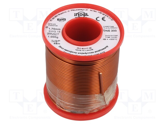 Coil wire; single coated enamelled; 1.7mm; 1kg; -65÷200°C