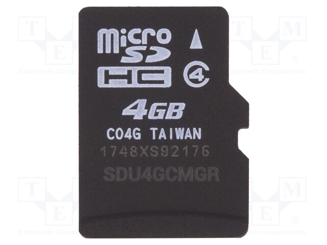 Memory card; industrial; MLC,SD Micro; 4GB; Class 4; 0÷70°C