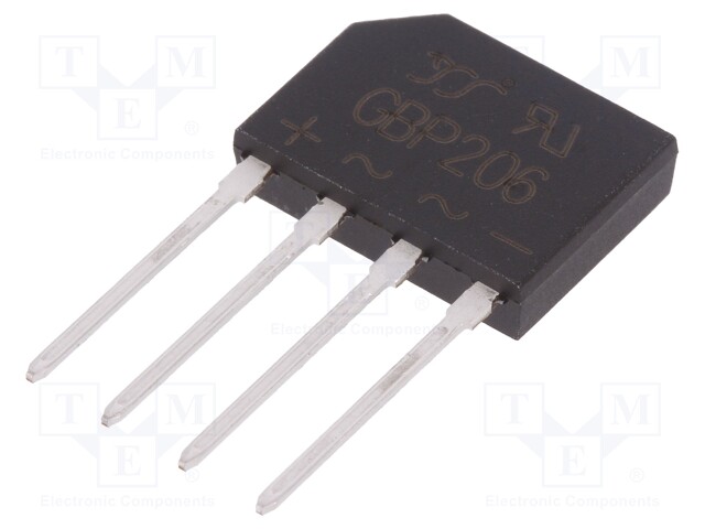 Single-phase bridge rectifier; Urmax: 600V; If: 2A; Ifsm: 60A; GBP