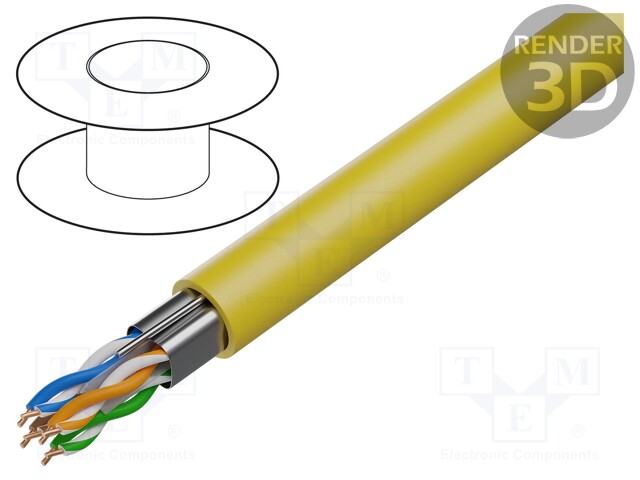 Wire; F/UTP; 6a; solid; Cu; 4x2x23AWG; LSZH; yellow; 500m; 72V