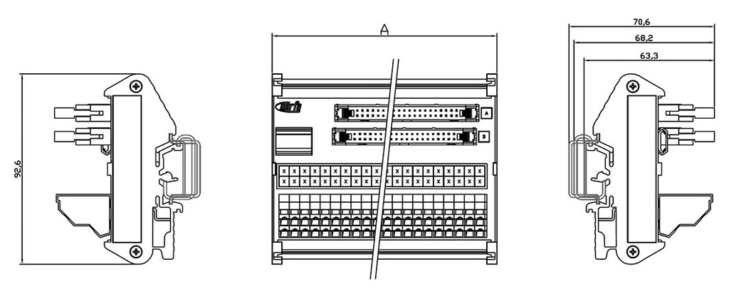 Transition module; Temp: -20÷60°C; W: 63.5mm; D: 70.6mm; H: 92.6mm