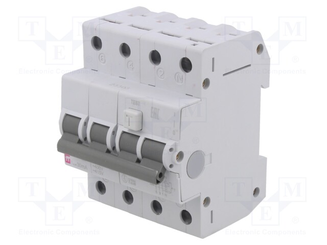 RCBO breaker; Inom: 25A; Ires: 30mA; Poles: 3+N; 230/400VAC; DIN