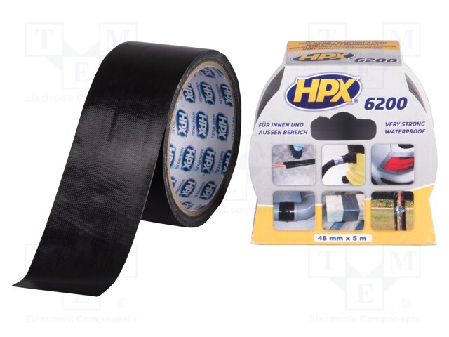 Tape: duct; W: 48mm; L: 5m; D: 0.3mm; black; natural rubber; max.60°C