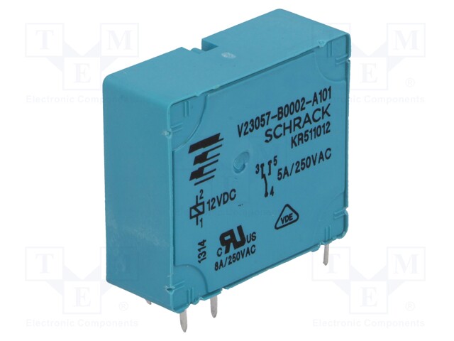 Relay: electromagnetic; SPDT; Ucoil: 12VDC; 5A/250VAC; 5A/24VDC; 5A