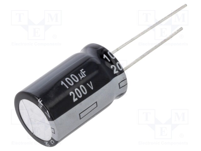 Electrolytic Capacitor, 100 µF, 200 V, NHG Series, ± 20%, Radial Leaded, 1000 hours @ 105°C