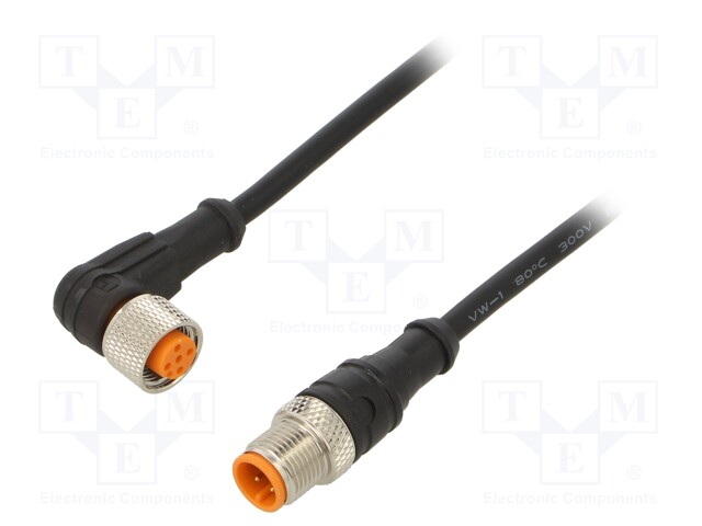 Connection lead; M12; PIN: 4; 2m; plug; 4A; LED; -25÷80°C; IP67; 30VDC