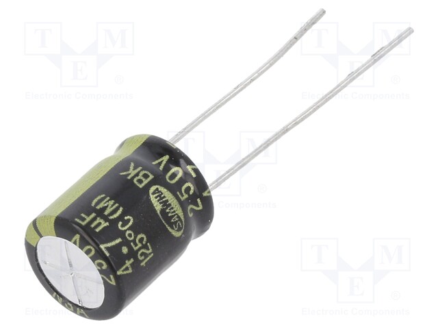 Capacitor: electrolytic; THT; 4.7uF; 250VDC; Ø10x12.5mm; ±20%