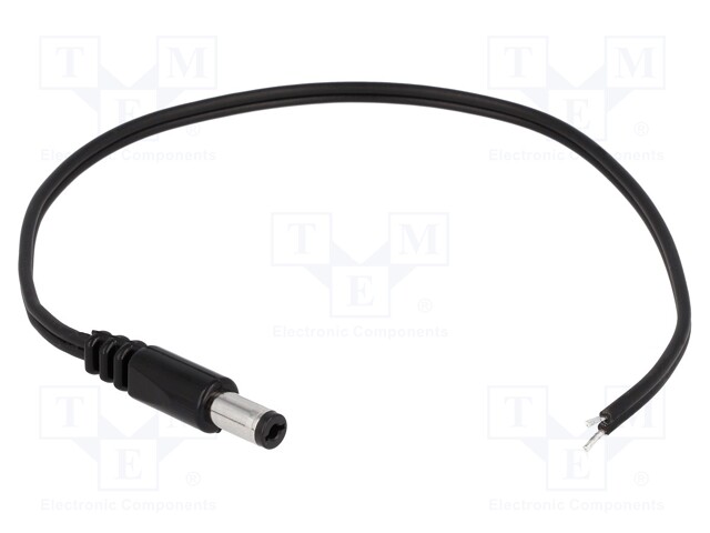 Cable; wires,DC 5,5/2,1 plug; straight; 0.5mm2; black; 0.2m