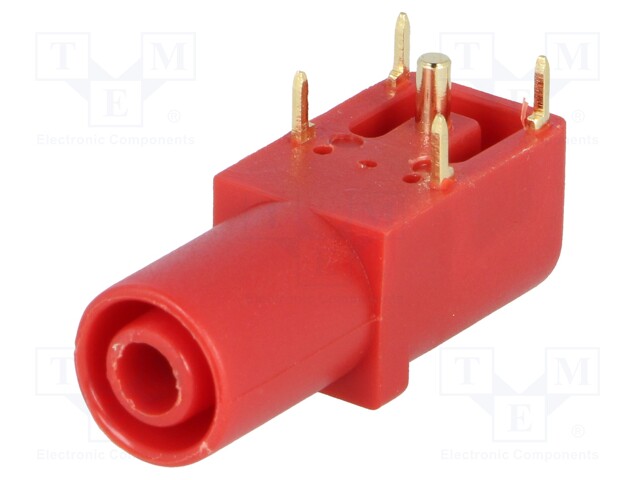 Socket; 4mm banana; 24A; 33mm; red; gold-plated; on panel