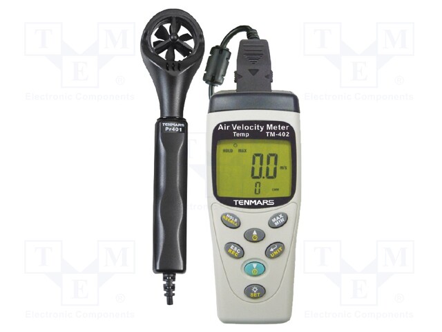 Thermoanemometer; LCD,with a backlit; 0,4÷25m/s; -20÷60°C