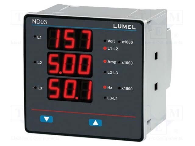 Meter; on panel; digital; LED; True RMS; 45÷65Hz; 20÷40VAC; 5A