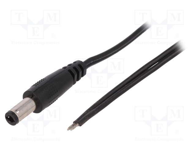 Cable; wires,DC 5,5/2,5 plug; straight; 0.5mm2; black; 0.25m