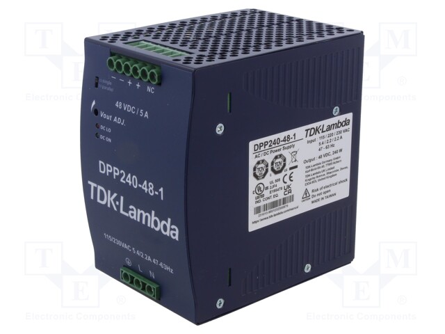 Power supply: switched-mode; for DIN rail; 240W; 48VDC; 5A; 90%