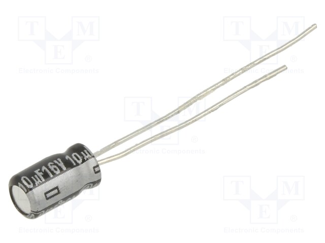 Capacitor: electrolytic; THT; 10uF; 16VDC; Ø4x7mm; Pitch: 2.5mm