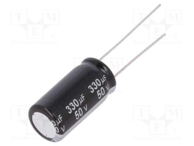 Capacitor: electrolytic; THT; 330uF; 50VDC; Ø10x20mm; Pitch: 5mm