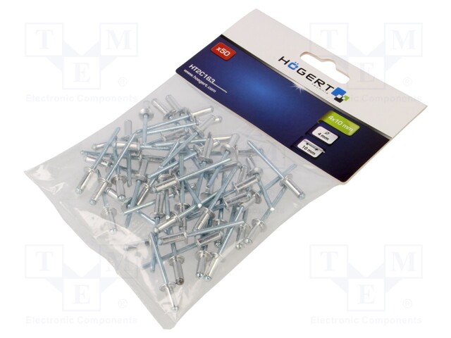 Rivet; aluminium; Rivet diam: 4mm; L.rivet: 10mm; 50pcs.