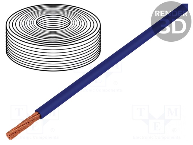 Wire; LifY; stranded; Cu; 1x0,10mm2; PVC; blue; 300V; -15÷80°C