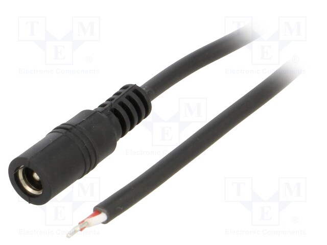 Cable; wires,DC 5,5/2,5 socket; straight; 0.5mm2; black; 2m