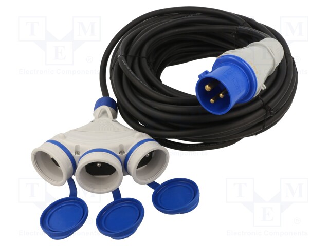 Extension lead; Sockets: 3; rubber; black; 3x2,5mm2; 20m; 16A