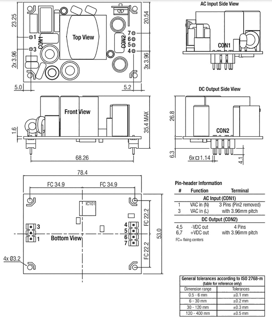 Power supply: switched-mode; open; 40W; 120÷370VDC; 80÷264VAC