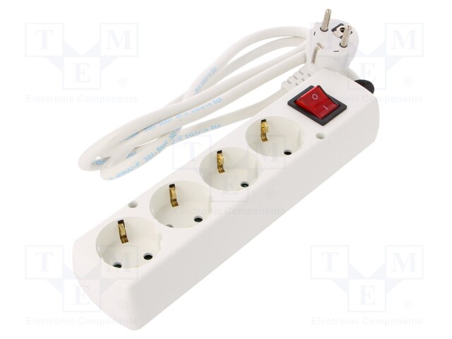 Extension lead; Schuko; Sockets: 4; white; 3x1,5mm2; 1.5m; 16A