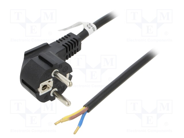 Cable; CEE 7/7 (E/F) plug angled,wires; PVC; 1.5m; black; 10A