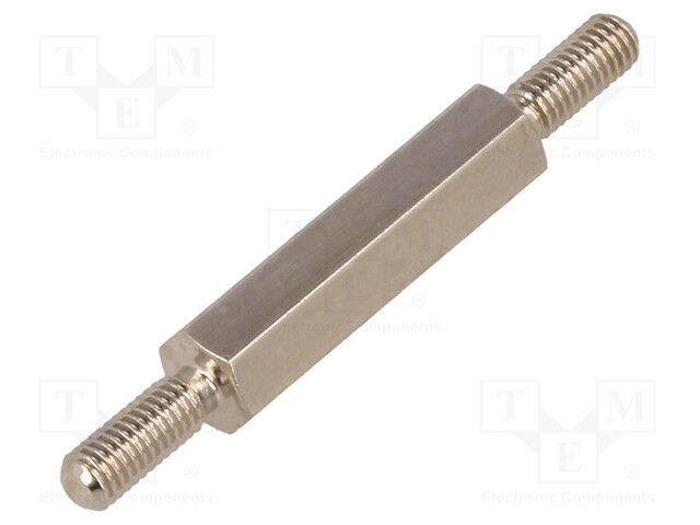 Screwed spacer sleeve; 20mm; Ext.thread: M3; hexagonal; brass