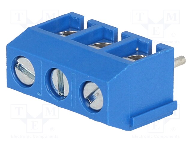 PCB terminal block; angled 90°; 5mm; ways: 3; on PCBs; 1.5mm2; blue