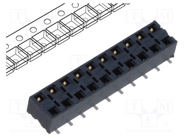 Connector: pin strips; female; PIN: 20; 2.54mm; gold-plated; SMT